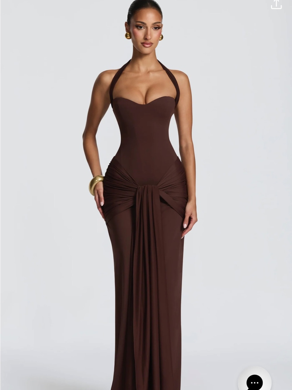 Halter-Neck Maxi Dress in Chocolate Brown